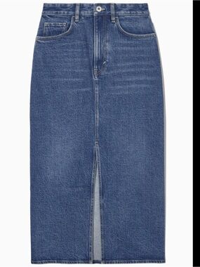 COS High-Rise Blue Denim Midi Skirt with Front Slit